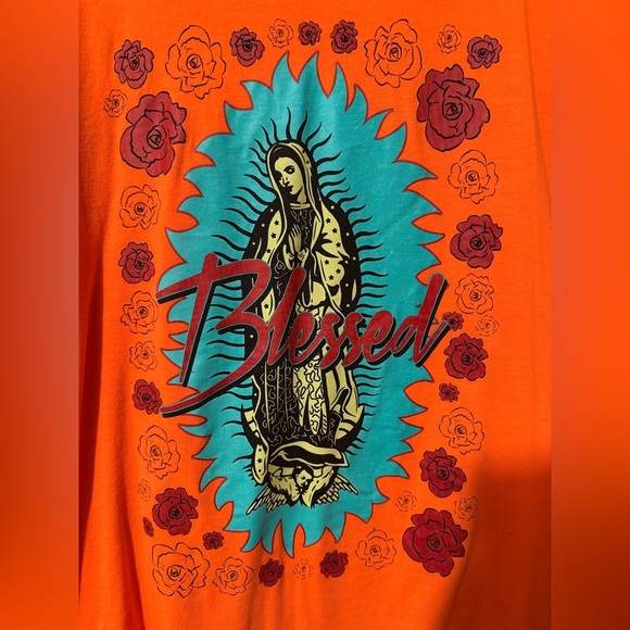 Hustle Bailey Apparel Orange Blessed Graphic Tee Our Lady of Guadalupe - Picture 4 of 5